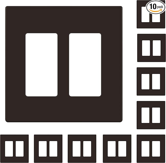 ENERLITES Screwless Decorator Wall Plates Child Safe Outlet Covers, Gloss Finish, Midway Size 2-Gang 4.88" H x 4.92” L, Unbreakable Polycarbonate Thermoplastic, SI8832M-BR-10PCS, Brown,10 Pack