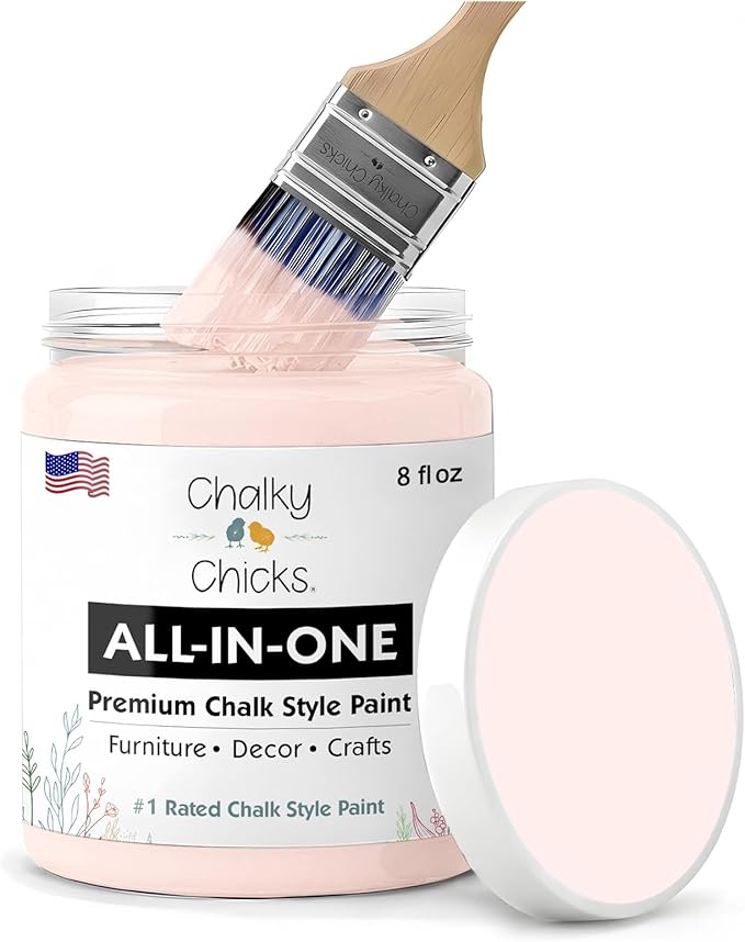 Chalky Chicks All-in-One Chalk Paint for Furniture or Cabinet - 8 Fl Oz - Matte Finish Paris Pink for Metal, Wood Furniture Paint - No Sanding All-in-One for Home Decor & Crafts, USA Made
