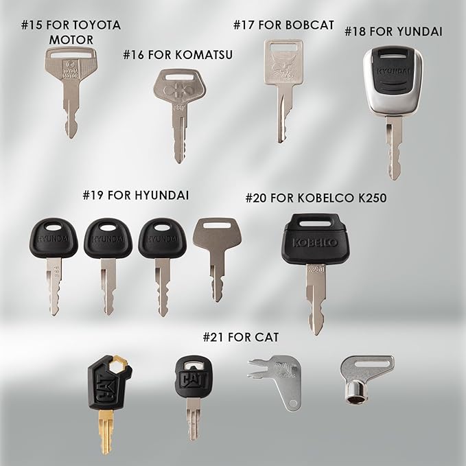 Equipment Keys Master Set,44 Pcs Construction Machinery Key for Caterpillar JohnDeer Hitachi Komastu Volvo Bobcat Case JCB Doosan Kobelco