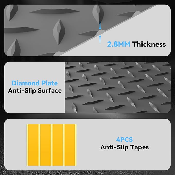 4x6 FT Garage Floor Mat, 2.8mm Thickened PVC Flooring Roll for Under Car, Golf Cart Parking Mat, Diamond Plate Gray Motorcycle Mat for Warehouse, Basement, Gyms, Trailer（Included Tapes）