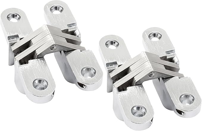 68.5 mm Hidden Hinge, Stainless Steel 180 Degree Invisible Cross Hinges for Kitchen Cabinet Door, Frameless Concealed Hinge with Screws, 4pcs