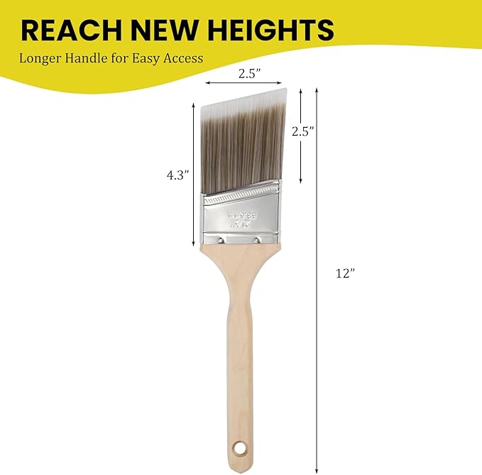 Mister Rui Paint Brush, 2.5 Inch Angled Paint Brush Professional Sash Brush for Trim, Cabinets, Door, Ergonomic Long Handle, Smooth Finish for Oil & Latex Paint