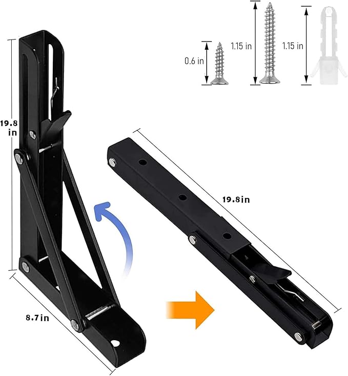 Folding Shelf Brackets - 20 Inch 4 Pcs Heavy Duty Metal Collapsible Shelf Bracket, DIY Wall Mounted Shelf Bracket, Space Saving for Bench Table