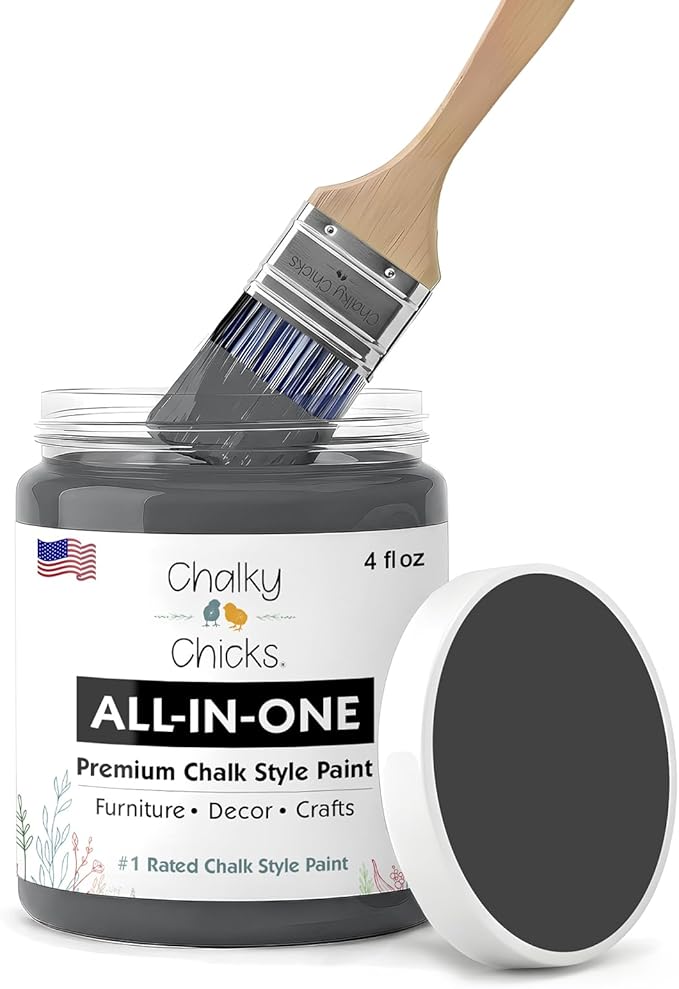 Chalky Chicks 4 Fl Oz Matte Gun Metal Gray (Dark Gray) Chalk Paint for Furniture Without Sanding - No Prep Furniture Paint No Sanding All in One for Crafts, Walls, Cabinet, Metal, Dresser, Farmhouse