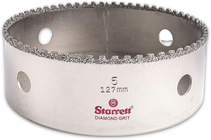 Starrett Diamond Grit Hole Saw 5" Dia, 1-5/8" Cutting Depth | Ideal For Drilling Small Diameter Holes, 5/8-18 Thread Size, XA2/XA10 Arbor Type, Silver, KD0500-N