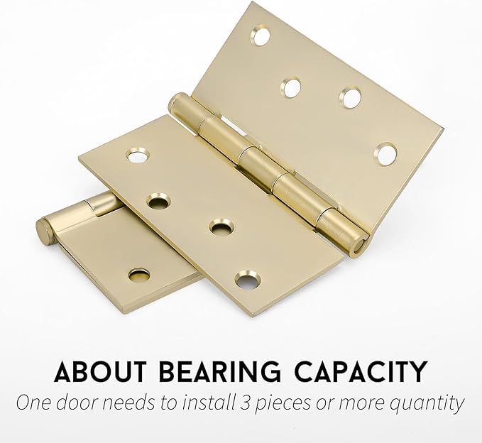 goldenwarm Pack of 3 4in Door Hinges Brushed Brass Gold Door Hinges Butt Hinges with Square Corners, Interior Door Hardware