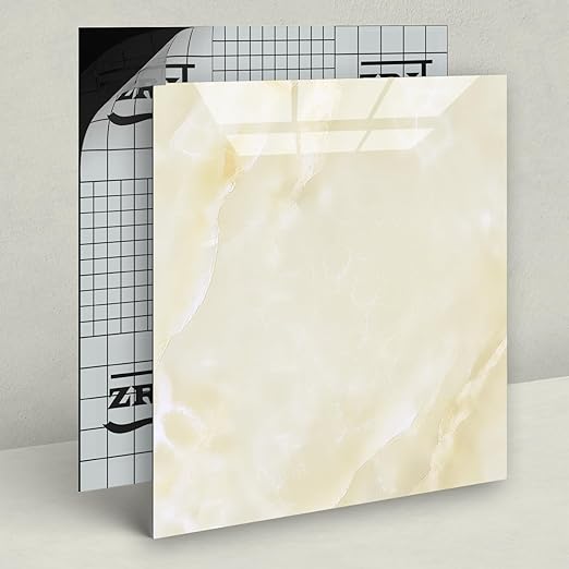 40-Pack 40 Sq.Ft Peel and Stick Floor Tiles Vinyl Polish Pattern Flooring, 12” x 12” Self Adhesive Vinyl Flooring DIY for Kitchen, Bathroom, Laundry, Polish Ivory Beige Marble