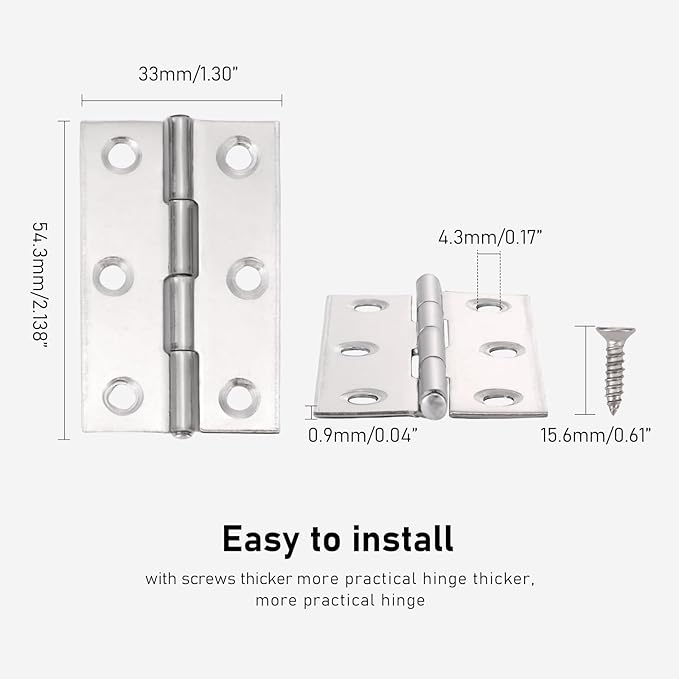 2.2 inch Stainless Steel Folding Butt Hinge Home Furniture Hardware Door Cupboard Cabinet Hinge Pack of 16