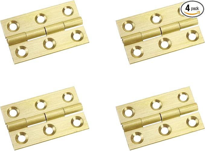 Mcredy 4 Pcs 1.5 Inch Brass Cabinet Hinges Door Butt Hinges with Mounting Screws for Cabinets Gate Wooden Box, Gold
