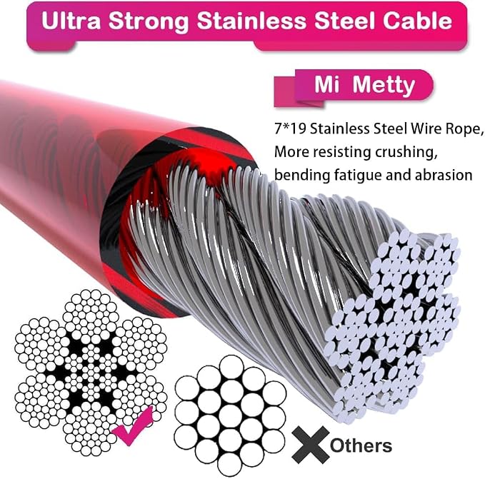 Tie Out Cable for Dogs,10/20/30/50/100FT Dog Leads for Yard Chew Proof,Heavy Duty Tie Out Cable for Large Dogs Up to 125lbs,Dog Runner Tether (Red, 125Ibs 10ft)