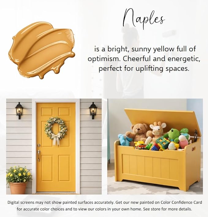 ALL-IN-ONE Paint by Heirloom Traditions, Naples (Sunny Yellow), Gallon - Durable cabinet and furniture paint. Built in primer and top coat, no sanding needed. Includes our 30 featured color card.