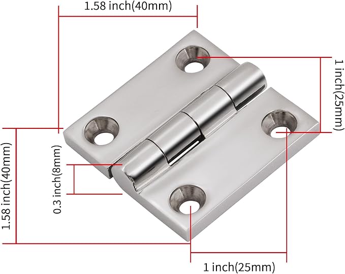 316 Stainless Steel Hinges Marine Grade (2" × 2" or 1-1/2" × 1-1/2" Heavy Duty Boat Hatch Hinge Casting Cabinet Door Hinge with Screws (1.5" x 1.5" 6 Pack)