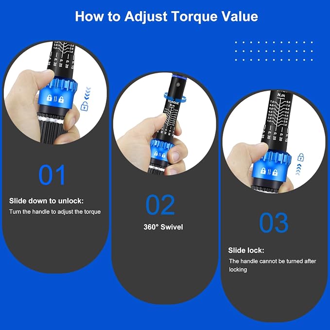 1/4" Drive Small Torque Wrench 1-8 Nm (8.85-70.8 in lb) ±3% Precision, Dual-Direction 72-Tooth Click Low Torque Wrench for Bicycle, Electronics, Small Engine Repair, and Delicate Fasteners