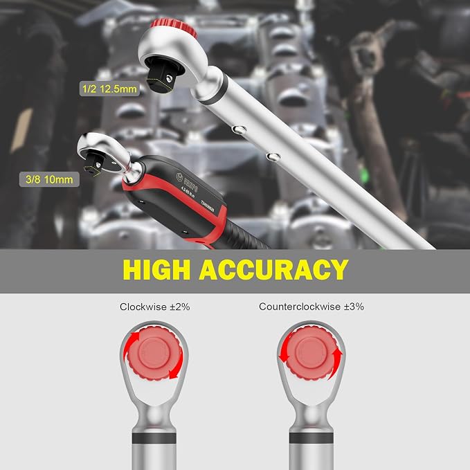VANPO 3/8" & 1/2" Digital Torque Wrench Set, 3.1-62.7Ft.lb+14.7-295Ft.lb | 4.2-85Nm+20-400Nm, ±2% Accuracy, Preset Value, Buzzer & LED Indicator, Data Storage, for Car, Motorcycle, Truck, RV & Towing