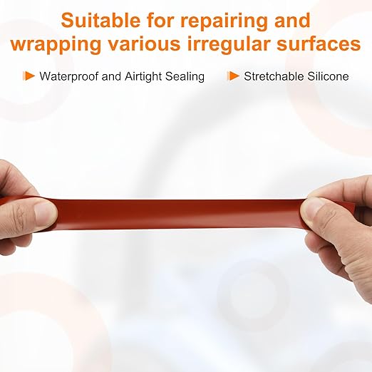 uxcell Self Fusing Silicone Tape, 1" x 10ft Waterproof Water Leak Sealing Tape for Plumbing Pipe Hose Repair Handles, Red (0.5mm Thick)