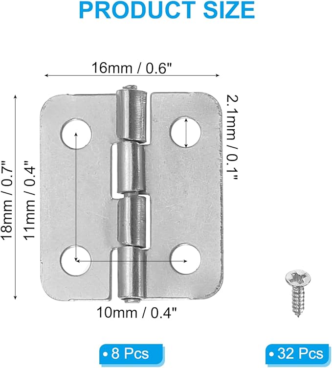 PATIKIL Small Butt Hinges 3/4 Inch, 8 Pack Mini Jewelry Box Hinge with Screw for Jewelry Wooden Boxes Cabinet Drawer Doors Gate, Silver