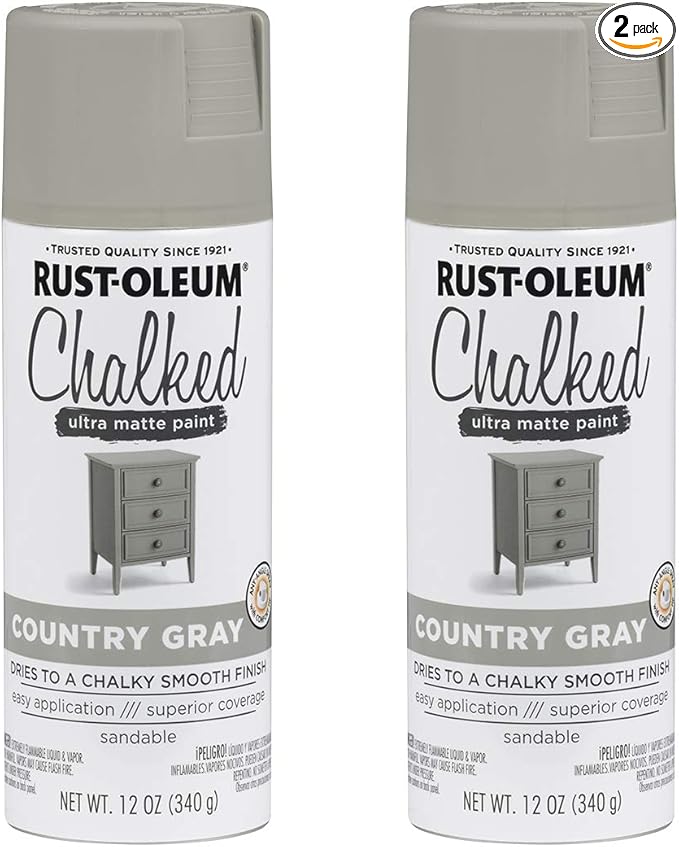 Rust-Oleum 302593-2PK Chalked Ultra Matte Spray Paint, 12 oz, Country Gray, 2 Pack