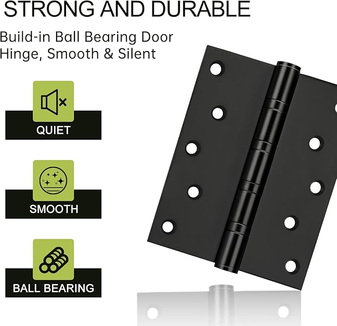 5" Ball Bearing Door Hinges 6 Pack, Heavy Duty Stainless Steel Hinge 5 x 4 Inch for Interior Exterior Doors, with Stainless Steel Screws, Matte Black