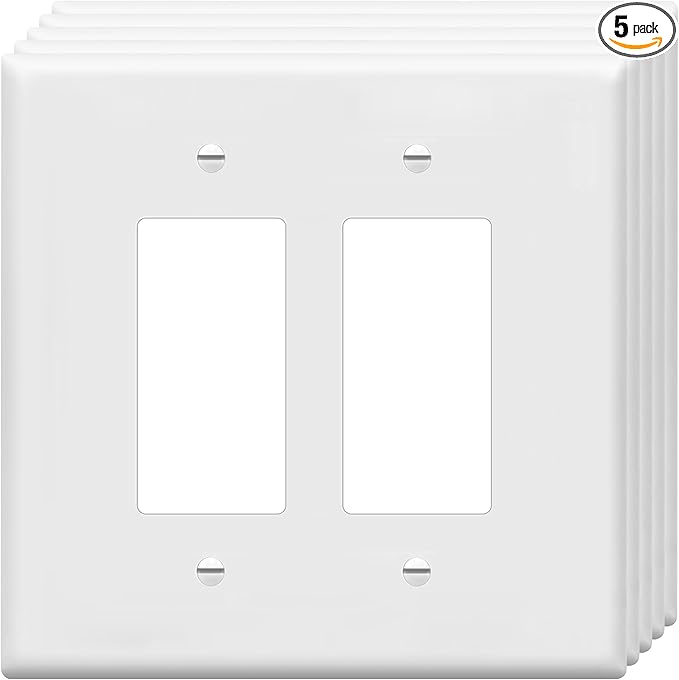 ENERLITES Decorator Light Switch or Receptacle Outlet Wall Plate, Over-Size 2-Gang 5.50" x 5.50", Polycarbonate Thermoplastic, UL Listed, 8832O-W-5PCS, White (5 Pack)
