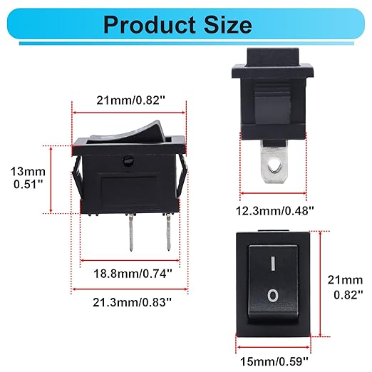 TWTADE 8Pcs 12V Rocker Switch On/Off 2 Pin 2 Position SPST Car Auto Boat Rocker Toggle Switch AC 6A/250V 10A/125V KCD1-1-101