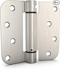 goldenwarm 3 Pack 4 Inch Satin Nickel Brushed Self Closing Door Hinges with 5/8'' Radius Corners - Adjustable Tension Soft Close Hinges for Interior/Exterior Doors, Durable & Quiet Closure