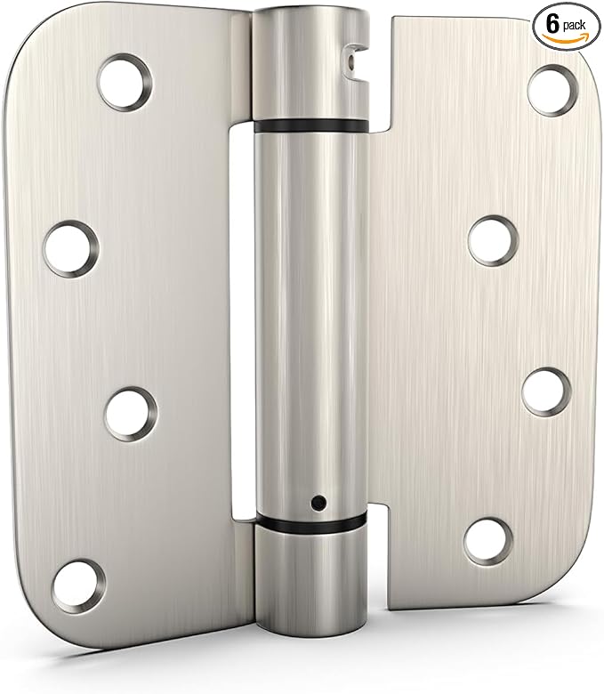goldenwarm 6 Pack 4 Inch Satin Nickel Brushed Self Closing Door Hinges with 5/8'' Radius Corners - Adjustable Tension Soft Close Hinges for Interior/Exterior Doors, Durable & Quiet Closure