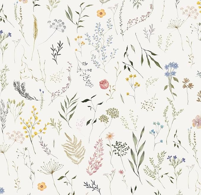 Dimoon 787"x16.1" Floral Peel and Stick Wallpaper Beige Contact Paper Thicken Wallpaper Delicate Flower Waterproof Green Leaf White Self Adhesive Removable Wall Paper Shelf Liner Decal Vinyl Roll