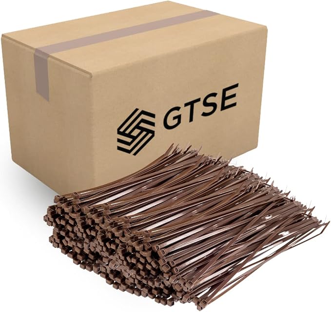 GTSE 12 Inch Brown Zip Ties, 9,500 Bulk Contractors Pack, 50lb Strength, UV Resistant Long Nylon Cable Ties, Self-Locking 12" Tie Wraps, Full Carton