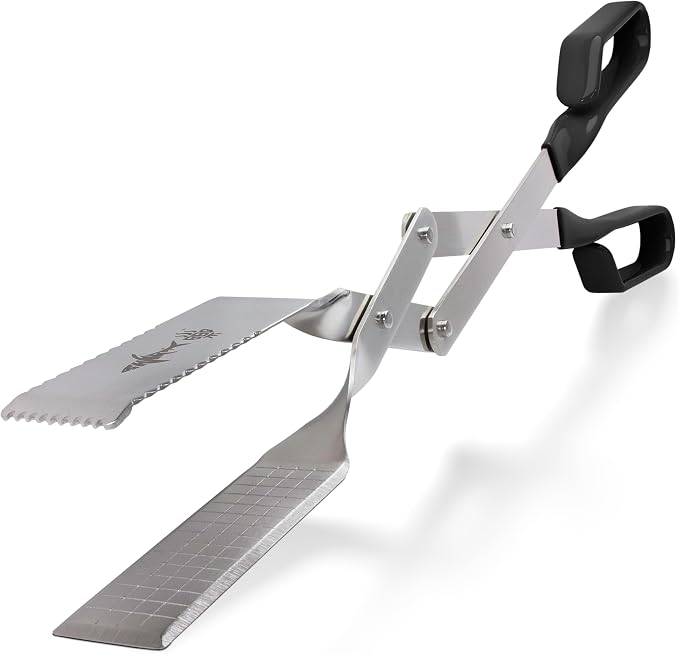 Grill Tongs - 17 inch Black. Professional steak grilling utensil. Long reach Barbeque Grilling Tongs. Ideal for steak, fish, burger, and sausage