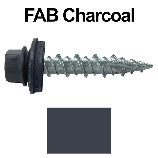 10 x 1 FAB. Charcoal Metal Roofing Screws - Hex Washer Head- Self-Starting/Tapping - EPDM Washer. 1 Bag - 250 Screws
