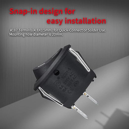 DaierTek UL Listed ON Off Round Rocker Switches SPST 20mm Mini 12 Volt DC Mini Circle Toggle Switch 12V for Car Automotive RV 2 Pin Switch 120V Wired KCD1-5Pack