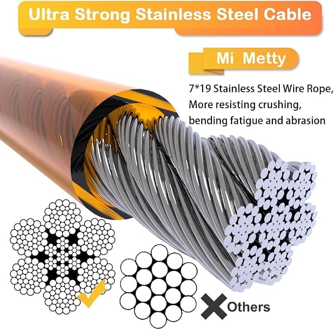 Tie Out Cable for Dogs,10/20/30/50/100FT Dog Leads for Yard Chew Proof,Heavy Duty Tie Out Cable for Large Dogs Up to 125lbs,Dog Runner Tether (Orange, 125Ibs 10ft)