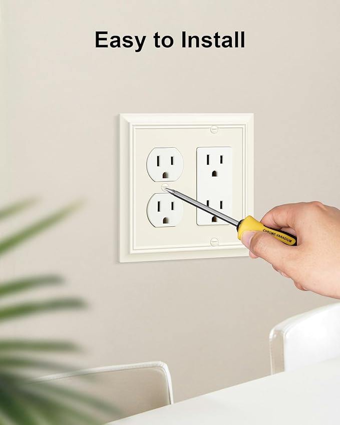 2-Pack Combo Duplex/Decorator Outlet Cover Plate, Light Almond Decorative Switch Plates Covers, Durable Natural Bamboo Fiber Wall Plates for Electrical Outlets, Receptacle, GFCI Outlet, Dimmer Switch