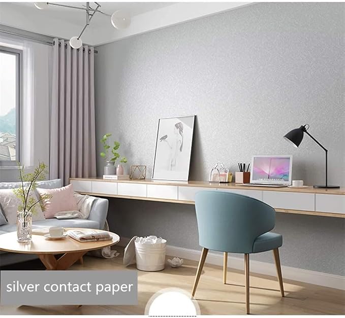 Silver Grey Wallpaper Peel and Stick Embossed Self Adhesive Contact Paper | 11.8" X 78.7" Removable Home Decoration Silk Vinyl Wrap Cabinet Countertops Furniture Renter Friendly Shelf Paper