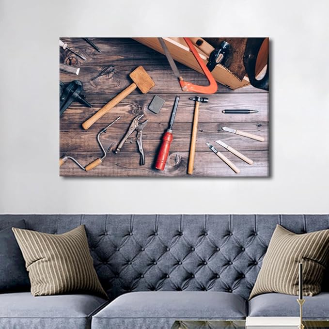 TUMOVO Large Wall Art for Living Room Wall Decor Instruments on Wooden Table Poster, Canvas Supermarket Hotel Restaurant Office Wall Decoration Ready to Hang 1 Panels (24" Wx36 H)
