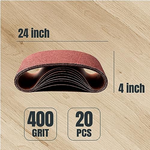 POWERTEC 4 x 24 Inch Sanding Belts, 20PK, 400 Grit, 4x24 Belt Sander Sanding Belts Assortment, Aluminum Oxide Sandpaper for Oscillating Belt Sander, Woodworking, Metalworking (110070-P2)