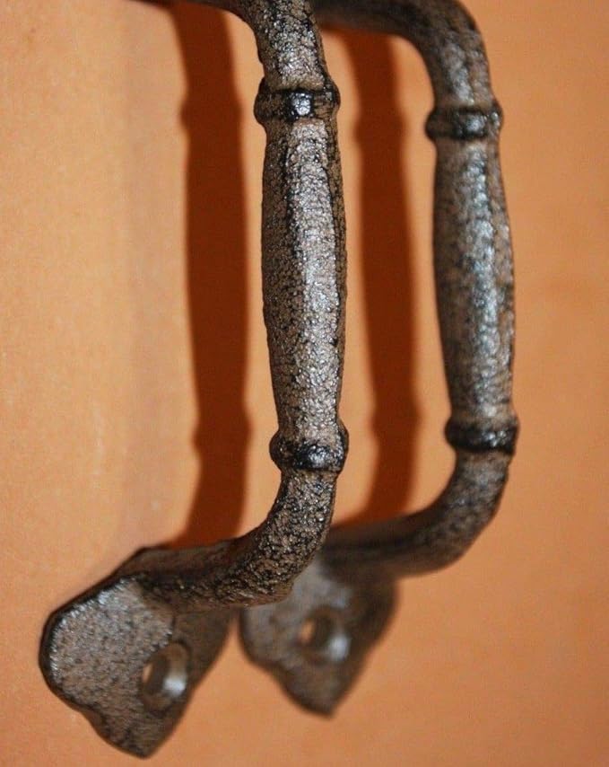 10 Kitchen Cupboard Pulls 4 3/8 Center, 5 3/8 L, Cast Iron Americana Rustic Country, HW-64