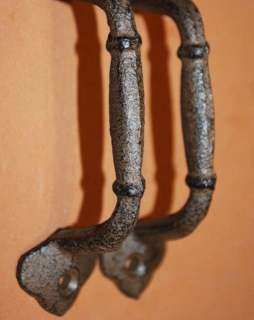 10 Kitchen Cupboard Pulls 4 3/8 Center, 5 3/8 L, Cast Iron Americana Rustic Country, HW-64
