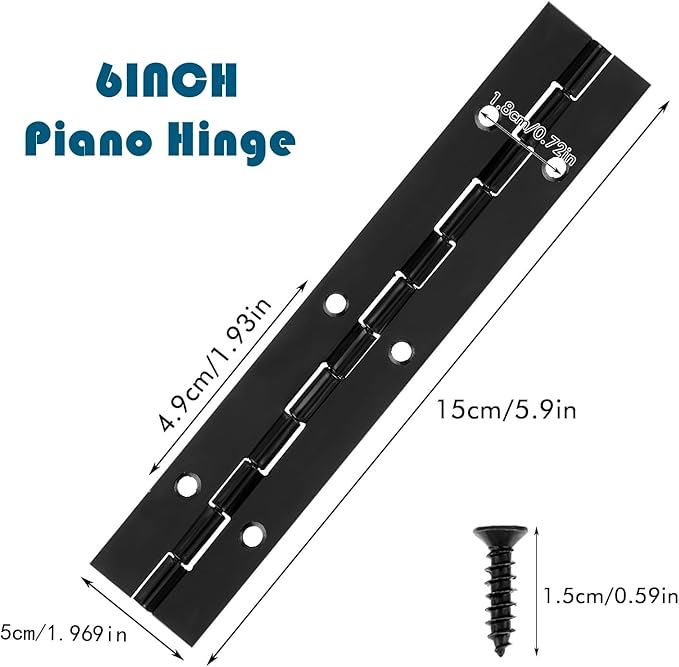 Black 304 Stainless Steel Continuous Piano Hinges 6 Inch x 2 Inch, Heavy Duty Folding Hinges with Screws for Doors Cabinets Boxes Furniture (4 Pack)