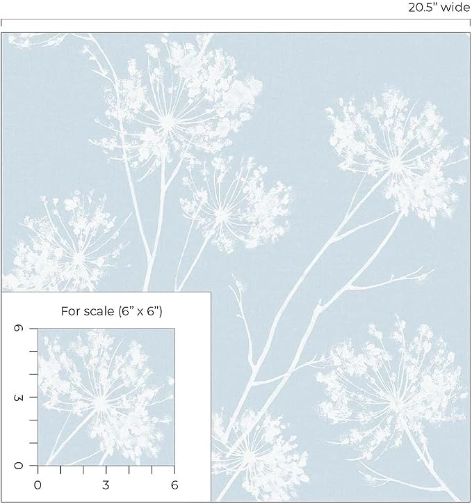 NextWall One O'Clocks Botanical Peel and Stick Wallpaper (Light Blue)