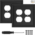 Black Modern Decorative Wall Plate Light Switch Cover Decorator Outlet Covers Rocker Switch Plates Bamboo Fiber Material Wall Plates for Kitchen Bathroom (2 Gang Duplex-2 Pack)