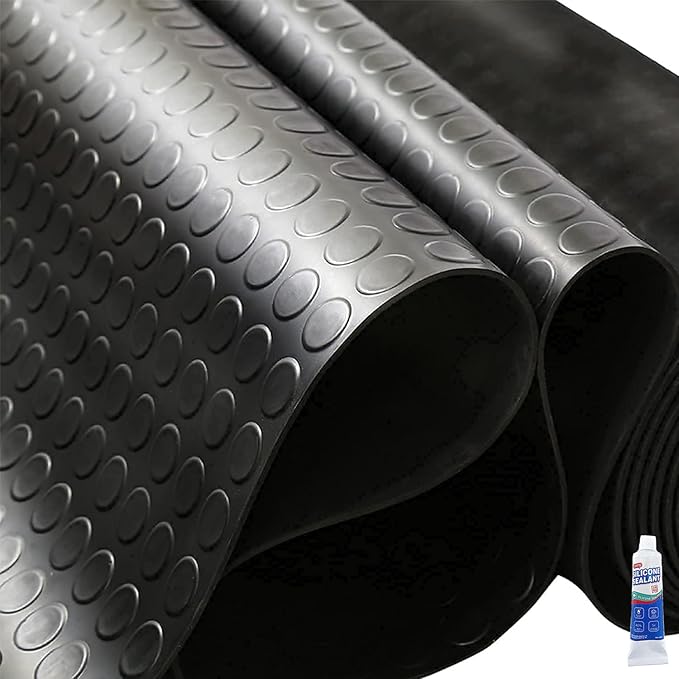 Heavy Duty Coin-Grip Rubber Flooring Roll, 4' x 14', 1/8" Thick, Waterproof Anti-Slip Floor Mat, Easy to Clean & Install Floor Protector for Garage, Gym, Stable, Basement, Kennel