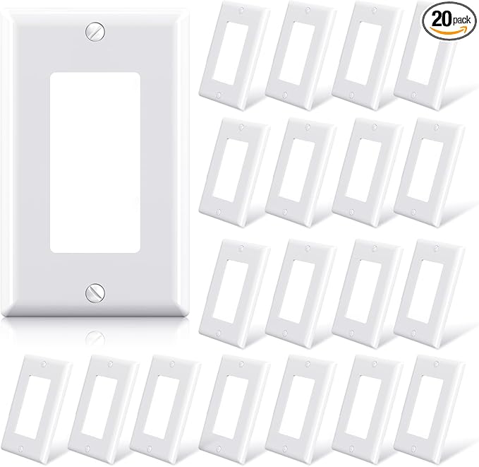 ELEGRP Decorative Receptacle Wall Plate, 1-Gang Standard Size Decorator Covers, Unbreakable Polycarbonate Faceplates for Decorator Device, UL Listed, Screws Included (20 Pack, Glossy White)