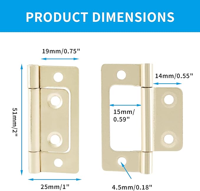 Biaungdo 6 Pcs Non-Mortise Door Hinges, 2 inch x 1 inch Bifold Butt Cabinet Hinges Vintage Furniture Hardware Antique Door Hinge with Screws for Door, Windows, Cabinet, Cupboard(Imitation Gold)