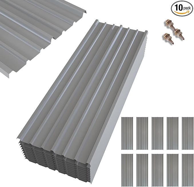 NeatiEase 10 Pcs Metal Roofing Panels, 6.1 Feet Corrugated Galvanized Roofing Panels Metal Siding Panels with Steel Screws for Pergola, Gazebo, Shed, Outdoor Storage, Chicken Coop, Patio,Garages