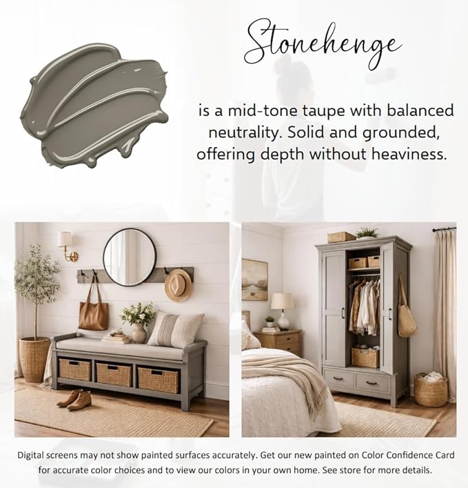 ALL-IN-ONE Paint by Heirloom Traditions, Stonehenge (Mid-tone Neutral Taupe), 8oz Sample - Durable cabinet and furniture paint. Built in primer and top coat, no sanding needed. Includes our 30