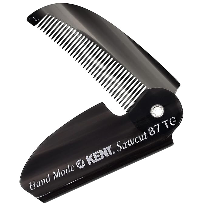 Kent 87T Black Graphite Handmade Folding Pocket Comb for Men, Fine Tooth Hair Comb Straightener for Everyday Grooming Styling Hair, Beard or Mustache, Saw Cut Hand Polished, Made in England (2 Pack)
