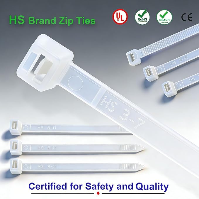 HS White Nylon Cable Ties 12 Inch Zip Ties (1000 Pack) 50 LBS Heavy Duty Clear Zip Ties 12in Plastic Ties Straps for Electrical,Christmas,Weding Fastening