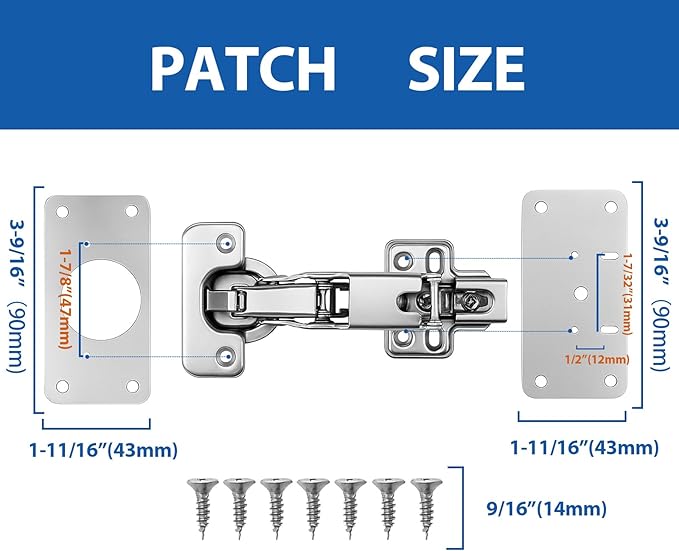 TamBee Corner Cabinet Hinge Bifold 175 Degree with Repair Plate Kit, 48mm Full Overlay Lazy Susan Cabinet Door Hinge Frameless
