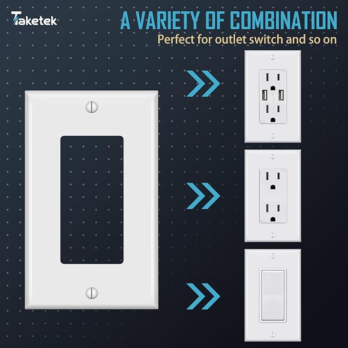 TAKETEK Decorator Wall Plates, Paddle Light Switch Covers, Wall Plates for Rocker Light Switches or Receptacle Outlets, Electrical Decora Faceplate Cover, Single Gang Wallplate, White, 20 Pack